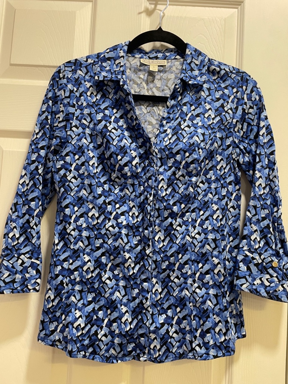 Dana Buchman Blue Abstract Print Button-Down Shirt - Picture 2 of 7